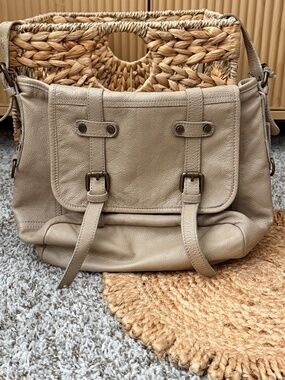 Tano Taupe Leather Messenger Bag